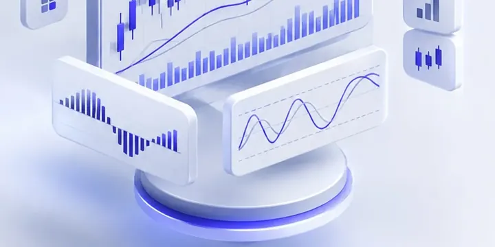 Set of charting tools and indicators floating around a chart
