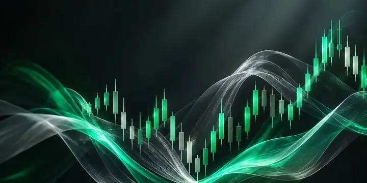 Abstract waves of light representing market volatility across currency charts
