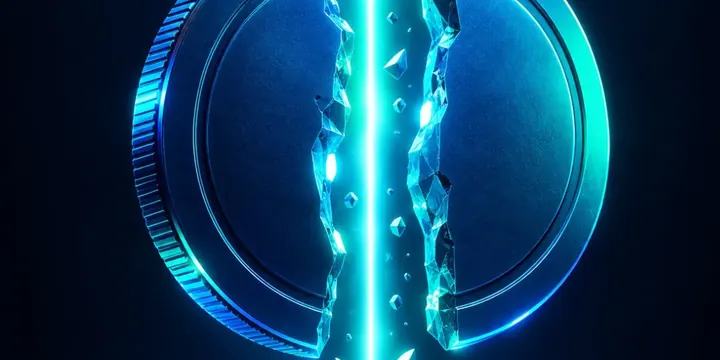 Coin being split into two halves by a beam of light