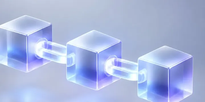 Chain of glowing transparent cubes connected by light links