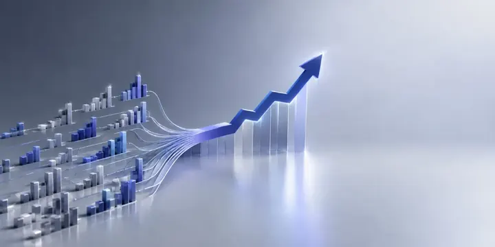 Many small bars merging into one large index line chart